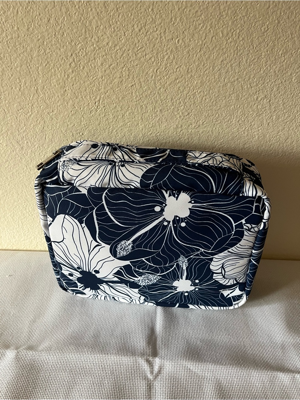 Navy and White Floral Cosmetic Pouch - Women Bags